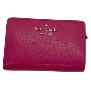 Kate Spade Staci Saffiano Leather Medium Wallet Pink Ruby New